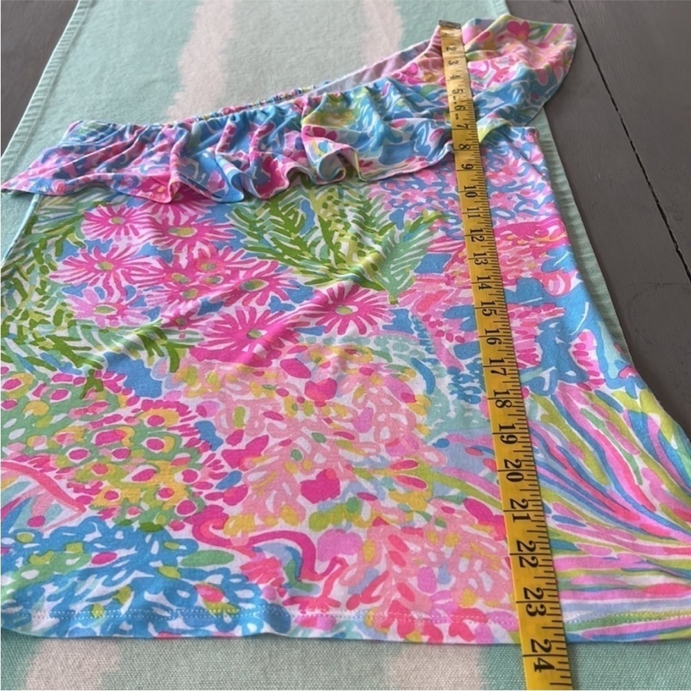 Lilly Pulitzer SeaSpray Blue Lovers Coral Print One Shoulder Neveah Top XS - Picture 8 of 8